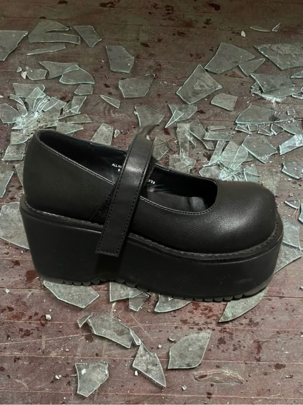 Demonia Black Platform Mary Jane with Strap
